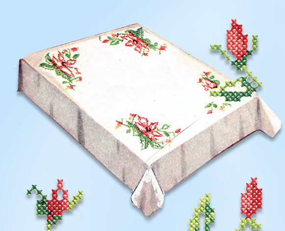 1940s VTG Simplicity Embroidery Transfer 7347 Uncut X-Stitch Rose Table Cloth