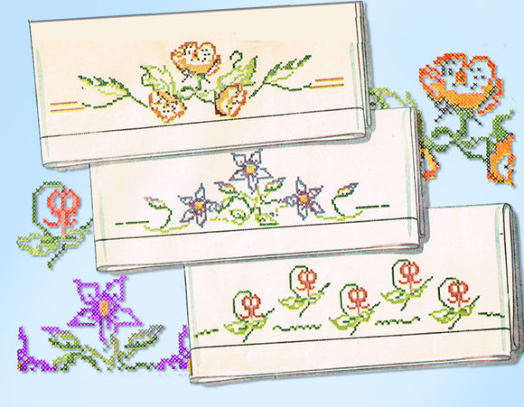 1940s Vintage Simplicity Sewing Pattern 7385 Uncut X-Stitch Pillowcase Motifs - Vintage4me2