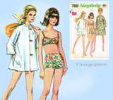 1960s Vintage Simplicity Sewing Pattern 7692 Cute Swim Suit & Cover Up Size 34 B