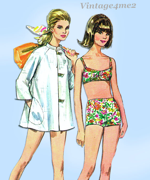 1960s Vintage Simplicity Sewing Pattern 7692 Cute Swim Suit & Cover Up Size 34 B