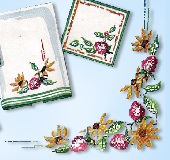 1940s Vintage Simplicity Embroidery Transfer 7399 Uncut Cross Stitch Flowers - Vintage4me2