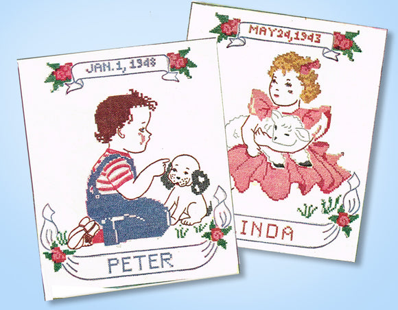 1940s Vintage Simplicity Embroidery Transfer 7426 Uncut Birthday Sampler ORIG