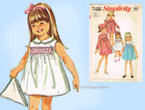 Simplicity 7466: 1960s Toddler Girls Smocked Dress Size 2 Vintage Sewing Pattern