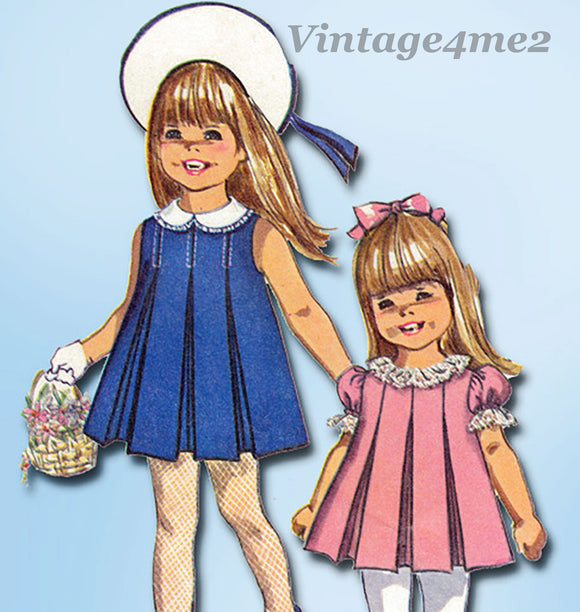 Simplicity 7561: 1960s Baby Girls Pleated Dress Sz 1 Vintage Sewing Pattern
