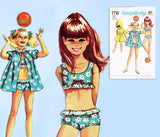 1960s Vintage Simplicity Sewing Pattern 7710 Toddler Girls 2 Piece Bathing Suit Sz 6