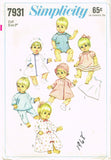 1960s Vintage Simplicity Sewing Pattern 7931 Betsy Wetsy  Baby Doll Clothes ORIG