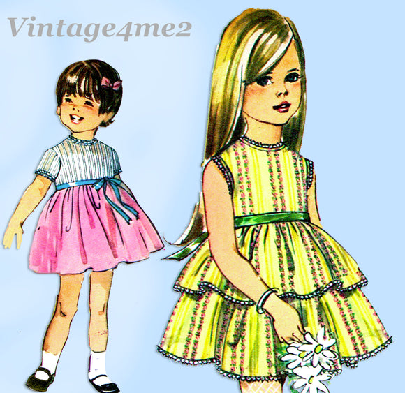 1960s Vintage Simplicity Sewing Pattern 8068 Cute Uncut Girls Party Dress Size 5