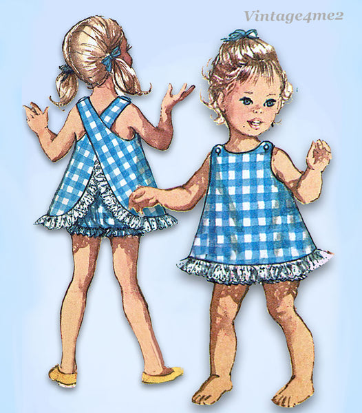 1960s Vintage Simplicity Sewing Pattern 8165 Easy Toddler Girls Apron Dress Sz 5