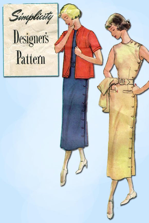 1950s Vintage Simplicity Designer Sewing Pattern 8235 Misses Dress & Jacket Sz16