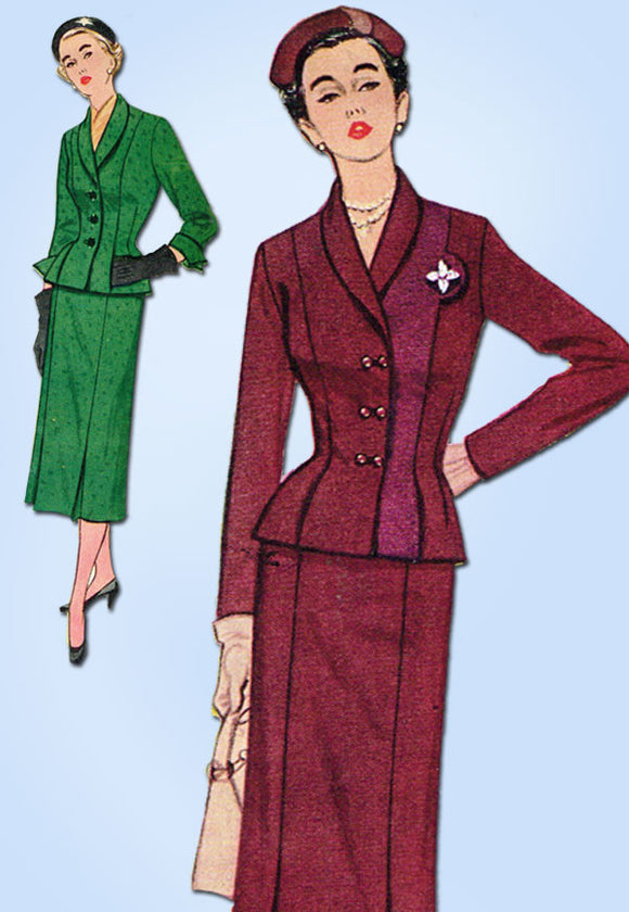 1950s Vintage Simplicity Sewing Pattern 8430 FF Misses Peplum Suit Size 31.5 B