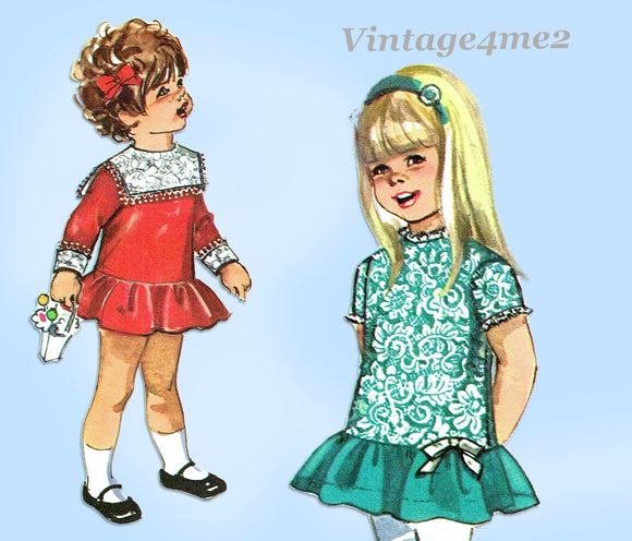 Simplicity 9089: 1960s Cute Toddler Girls Party Dress Sz1 Vintage Sewing Pattern