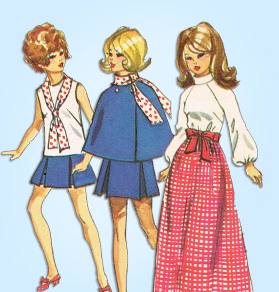 Simplicity 9097: 1970s Uncut Boho Barbie Doll Clothes Set Vintage Sewing Pattern