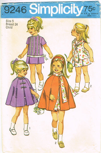 Simplicity 9246: 1960s Sweet Toddler Girls Dress Size 5 Vintage Sewing Pattern