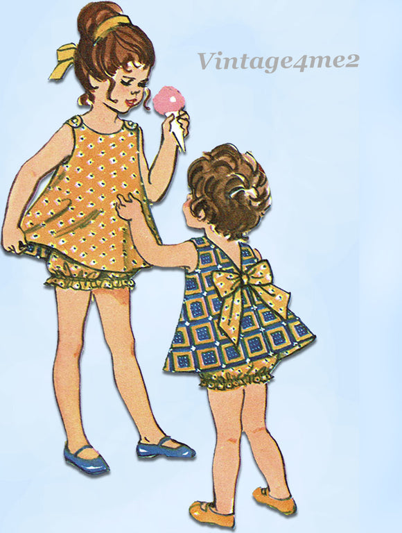 1960s Vintage Simplicity Sewing Pattern 9339 Easy Baby Sun Dress & Pants Sz 2