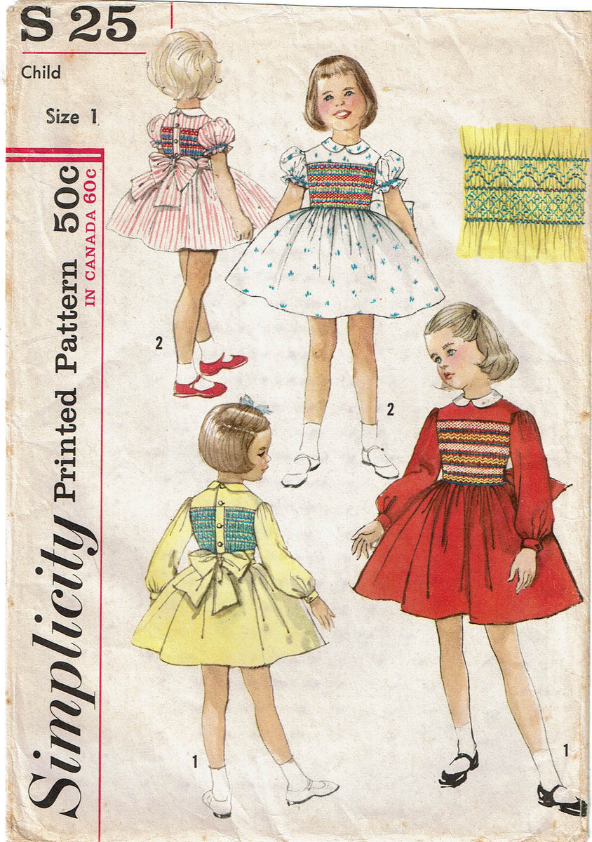 Simplicity S25: 1950s Uncut Baby Girls Smocked Dress Pattern Size 1 ...
