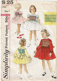 Simplicity S25: 1950s Uncut Baby Girls Smocked Dress Sz 1 Vintage Sewing Pattern