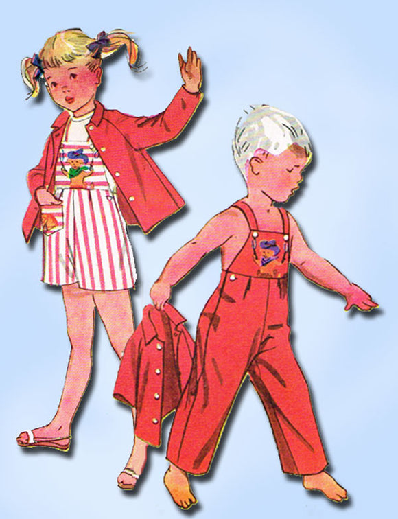 1950s Vintage Simplicity Sewing Pattern 4059 Toddlers Puppy Overalls Sz 6 Uncut -Vintage4me2