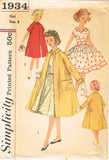 1950s Vintage Simplicity Sewing Pattern 1934 Girls Party Dress and Coat Size 8