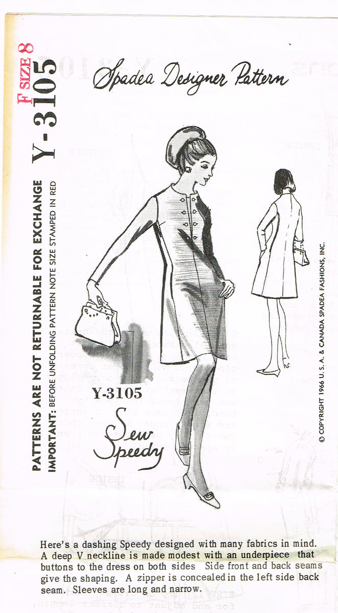 1960s Vintage Spadea Designer Pattern Y-3105 Uncut Misses Dress Sz 33B ...