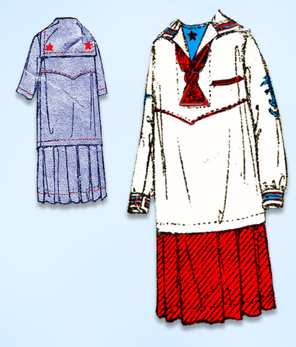 1910s Antique Standard Sewing Pattern 1828 Little Girls Middy Dress Size 12 29 B