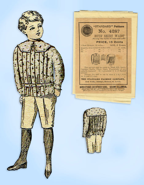 Standard 4287: 1900s Rare Toddler Boy's Shirt Waist Sz 6 Antique Sewing Pattern