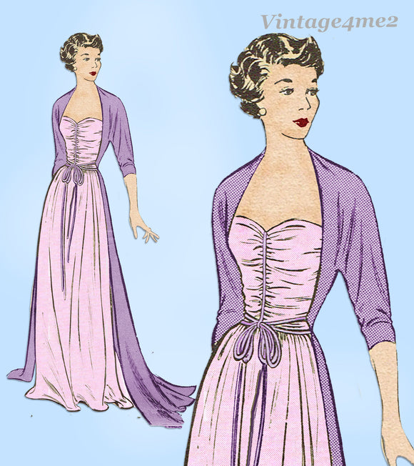 Star 56: 1950s Designer Evening Gown w Train Sz 28 Bust Vintage Sewing Pattern