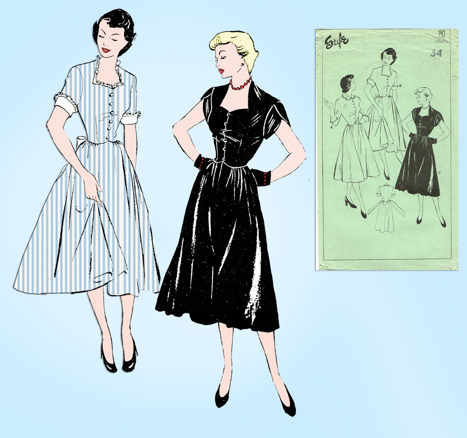 1940s Vintage Style Sewing Pattern 181 Uncut Misses Cocktail Dress 34B –  Vintage4me2