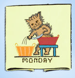 1930s VTG Superior Embroidery Transfer 113 Uncut X-Stitch DOW Kitten Tea Towels