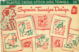 1930s Vintage Superior Embroidery Transfer 116 Uncut X-Stitch DOW Puppy Towels - Vintage4me2