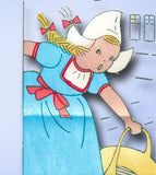 1940s Vintage Superior Embroidery Transfer 124 Uncut Dutch Gal DOW Tea Towels