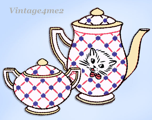1940s Original Vintage Superior Embroidery Transfer 127 Kitten Dish Tea Towels