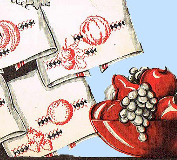 1930s Vintage Superior Embroidery Transfer 129 Uncut X-Stitch Fruit Tea Towels