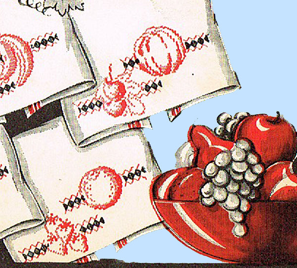 1930s Vintage Superior Embroidery Transfer 129 Uncut X-Stitch Fruit Tea Towels