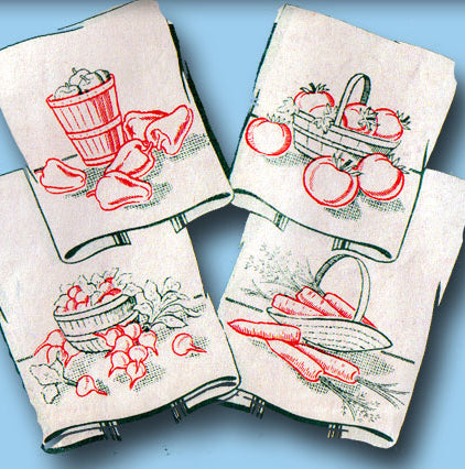 1940s Vintage Superior Embroidery Transfer 148 Uncut Veggie Tea Towel Motifs