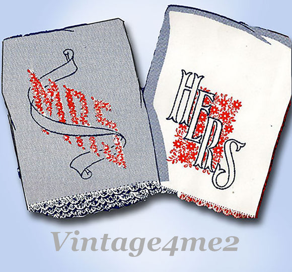 Superior 149: 1940s Mr & Mrs Wedding Pillowcase Uncut Vintage Embroidery Transfera