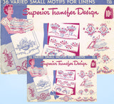 1940s Vintage Superior Embroidery Transfer 155 Uncut 36 Small Mixed Motifs