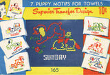 1940s VTG Superior Embroidery Transfer 165 Uncut DOW X-Stitch Puppy Tea Towels