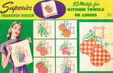 1940s Vintage Superior Embroidery Transfer 167 Uncut Gingham Fruit & Veggie Tea Towels