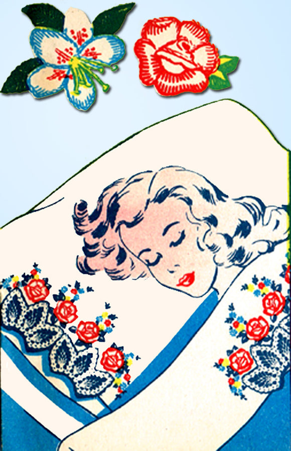1940s Vintage Superior Embroidery Transfer 307 VTG Uncut Pillow Case Crochet