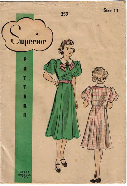 Superior 359: 1930s Lovely Girls Princess Dress Size 11 Vintage Sewing Pattern