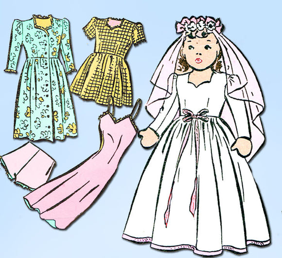 1940s Vintage Mail Order Sewing Pattern 6698 18 Inch Doll Clothes Wedding Dress ORIGINAL - Vintage4me2