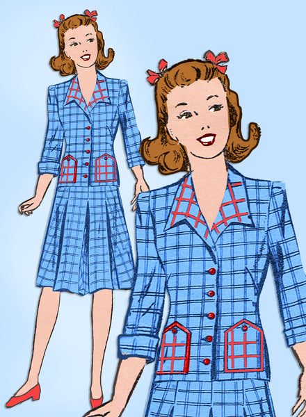 1940s Vintage Superior Sewing Pattern 9623 Charming Misses WWII Suit Sz 34 Bust - Vintage4me2