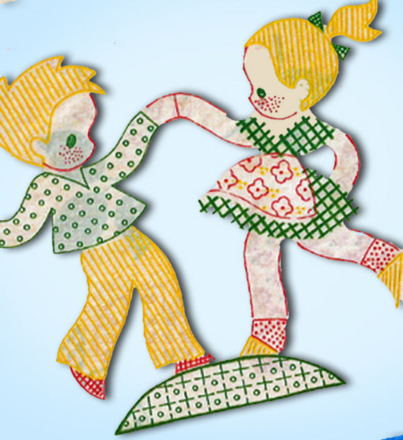 1950s Vintage Vogart Textilprint 10 Uncut Color Gingham Kids Hot Iron Transfer