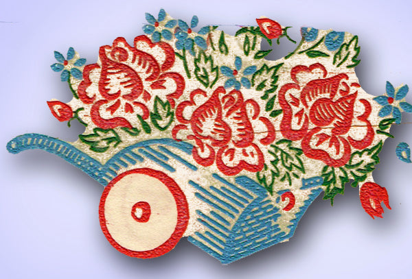 1950s Vintage Vogart Textilprint 14 Uncut Color Flower Cart Hot Iron Transfer