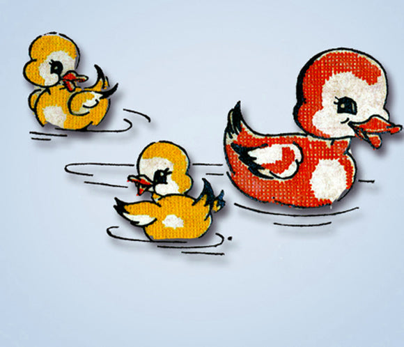 1950s Color Vintage Vogart Textilprint 44 Cute Uncut Baby Ducks & Duckling Motif