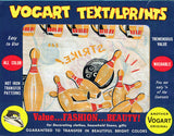 1950s Vintage Vogart Textilprint 465 Uncut Color Bowling Pins Hot Iron Transfer