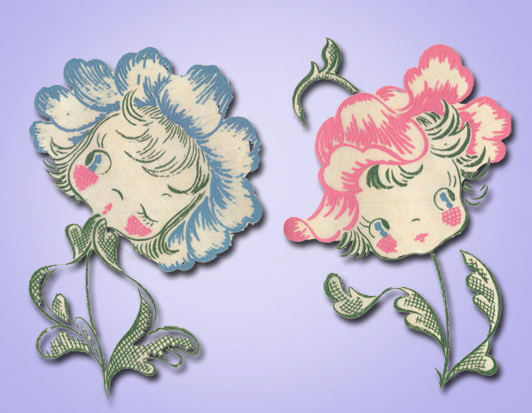1950s Vintage Vogart Textilprint 75 Uncut Flower Face Gals NO Sew Color Transfer