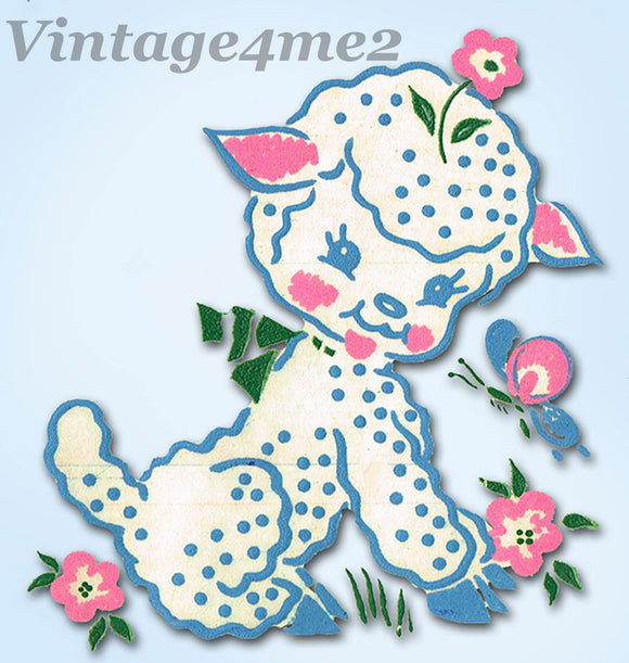 1950s Color Vintage Vogart 434 Lambs Uncut Orignal Textilprint Transfer