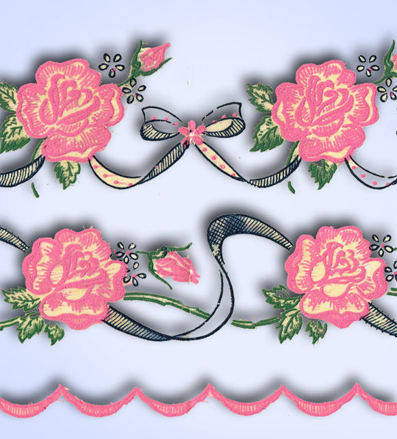 1950s Vintage Vogart Textilprint 483 or 15 Roses & Ribbons Uncut Color No Sew Transfer Vintage4me2