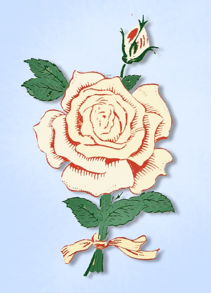 1950s Vintage Vogart Textilprint 79 Uncut Color Red Roses Hot Iron Transfer